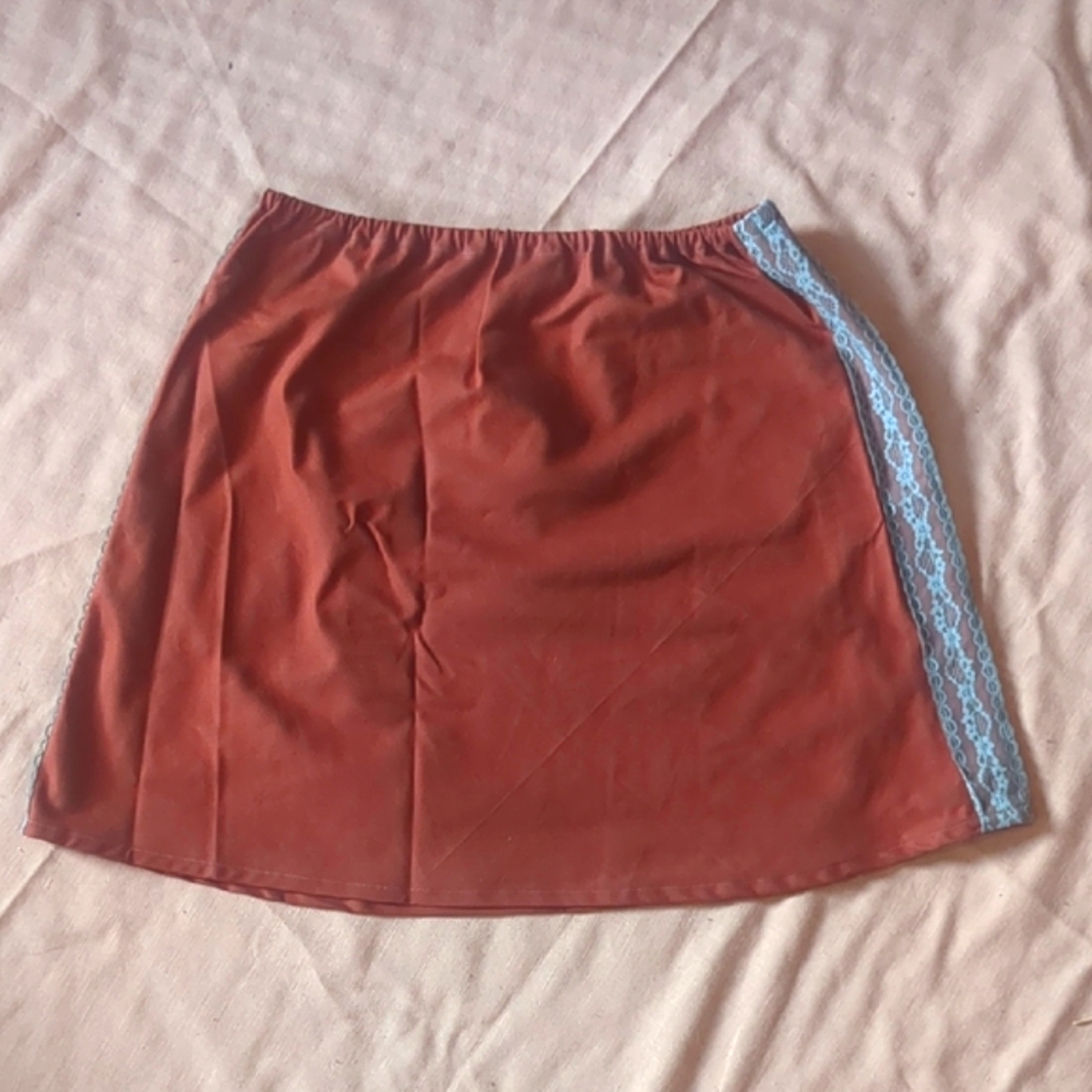 Handmade Bias Cut Cotton Miniskirt With Lace Paneling